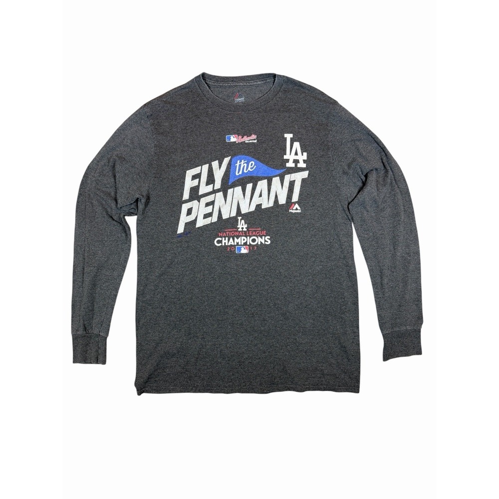 LA Dodgers 2017 NL Champions Shirt Mens M Majestic Fly The Pennant MLB Gray
